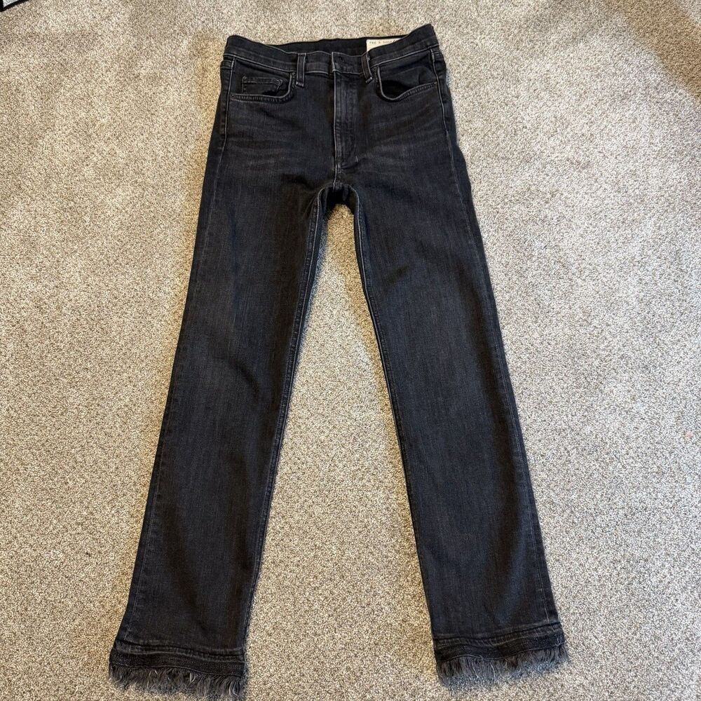 Rag & Bone Hana High Rise Straight Cropped Frayed Jeans Black Croyden Size 27